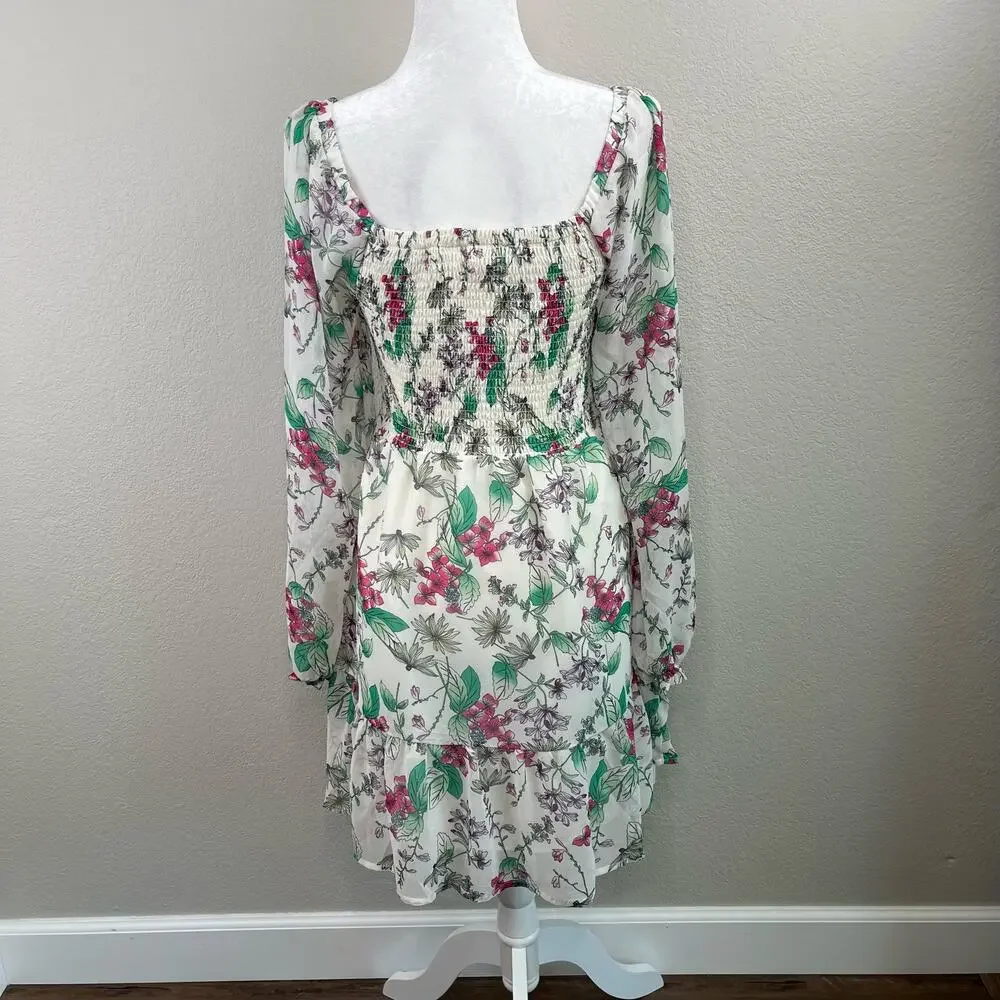 Steve Madden Floral Chiffon Smocked Mini Dress M GardenCore Romantic Whimsigoth